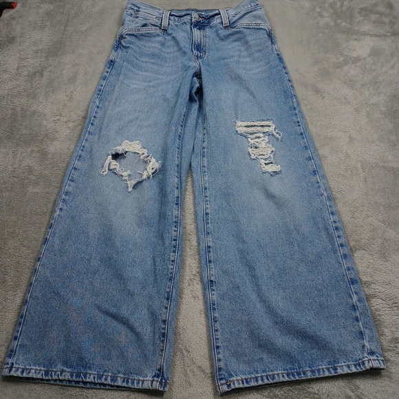 Levi's Denim - Levis Jeans Womens 29 Blue Denim Baggy Wide Leg Distressed Light Wash